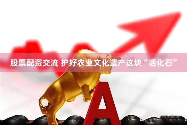 股票配资交流 护好农业文化遗产这块“活化石”